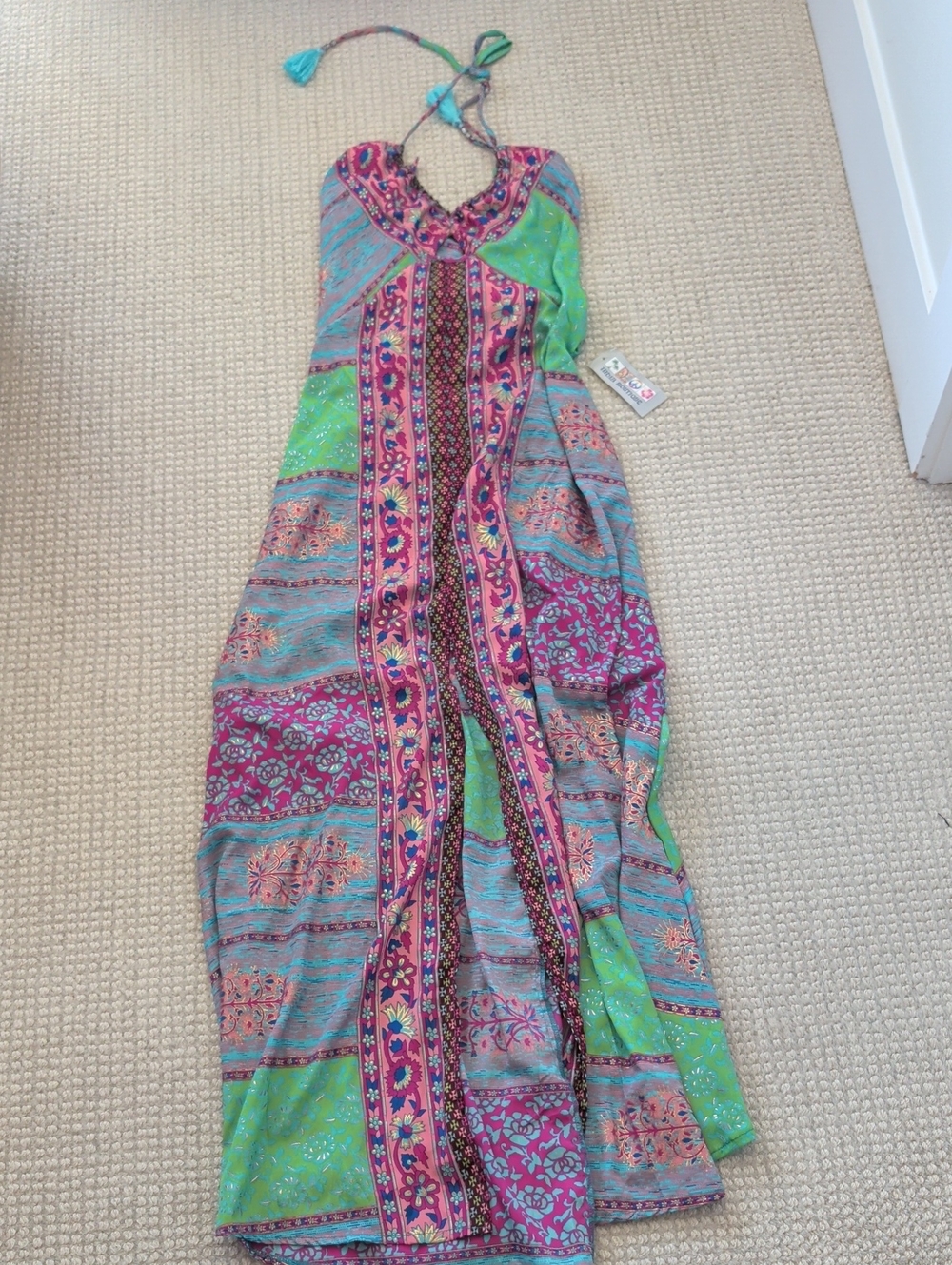 India Boutique Floral Halter Maxi Dress Green & Pink